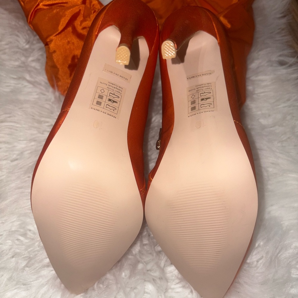 Women's Orange Satiny Over-the-Knee Boots - Sleek Statement Style - Picture 6 of 9